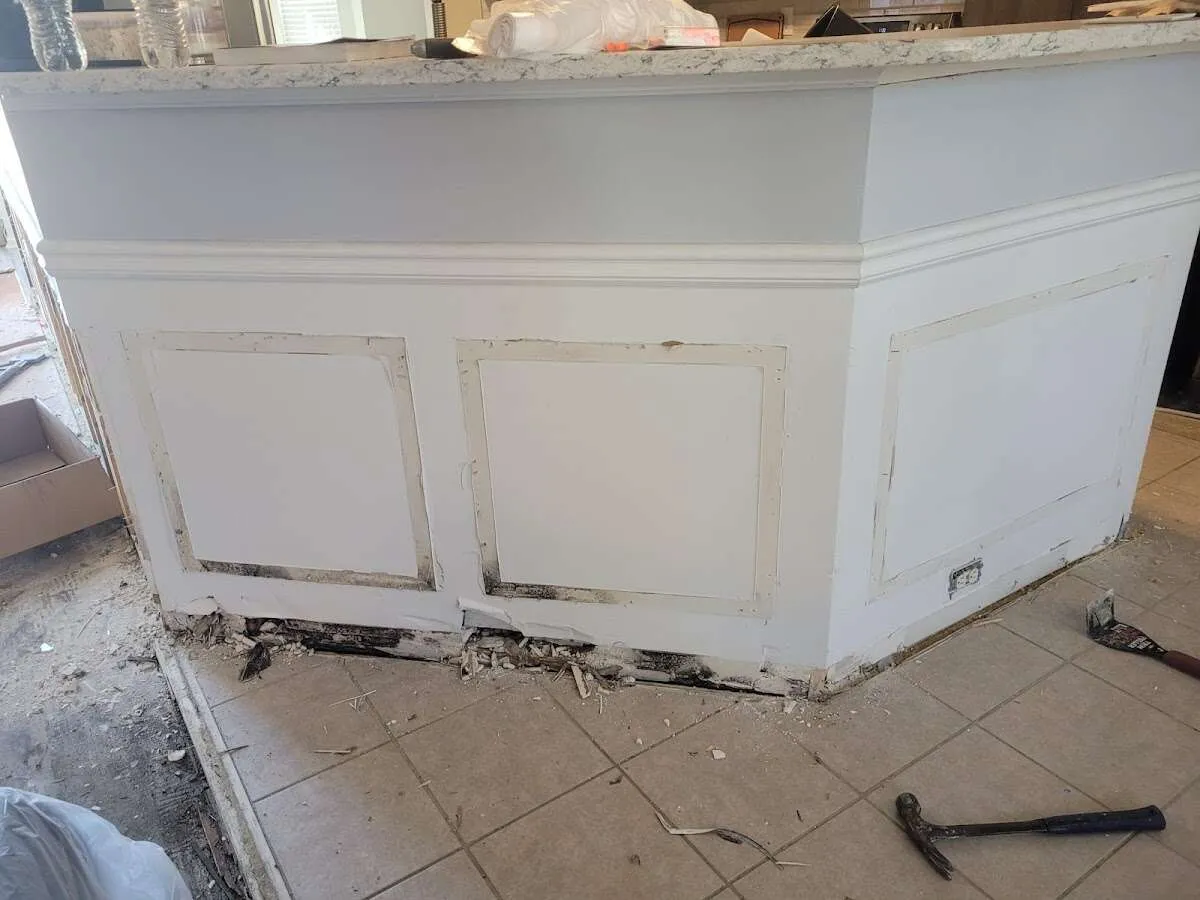 Water damage and mold on kitchen during Burst Pipe Cleanup in Islip
